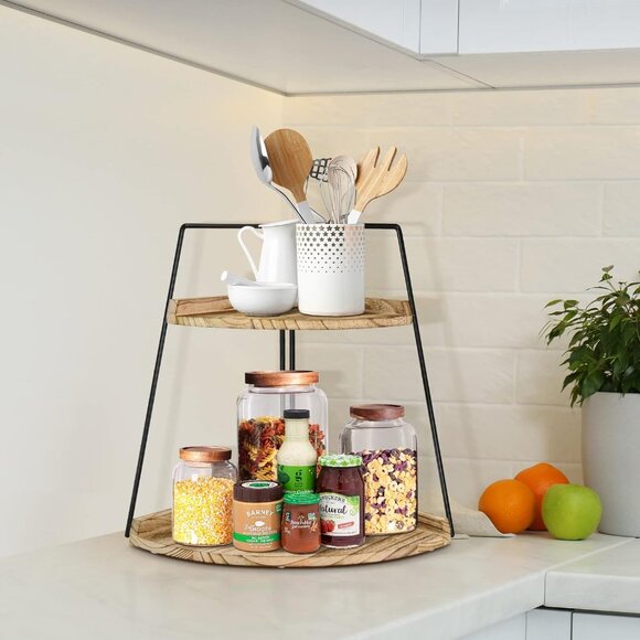 2 Tier Bathroom Counter Organizer, Wood Bathroom Organizer Countertop - Picture 3 of 5